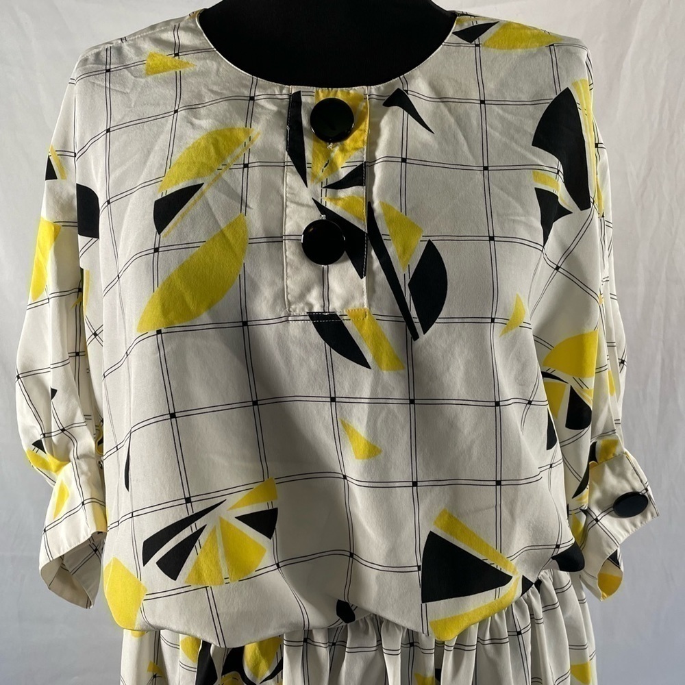 80’s Vintage ‘Kasper for A.S.L.’ Geometric Print Multicolor Midi Dress - Picture 7 of 11